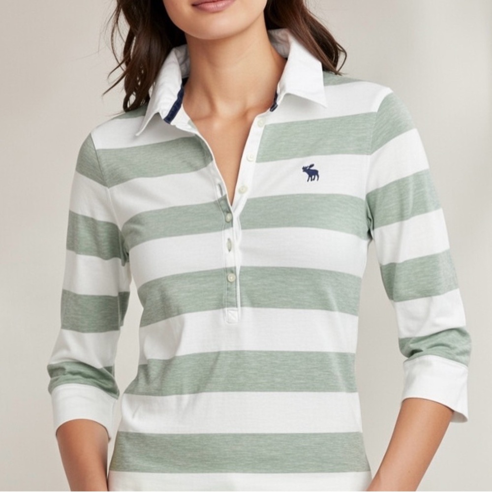 Abercrombie & Fitch Deep Henley 3/4 Sleeve Polo 💯%Cotton! Vintage, Mint